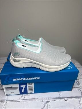 Skechers Gray Slip-On Sneakers with Mint Trim